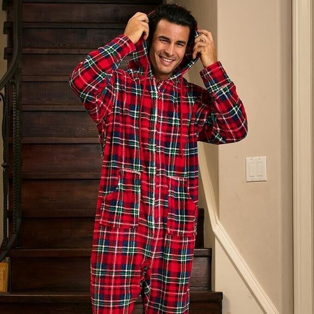 Alexander del Rossa Christmas Plaid Mens Warm Fleece Piece Pajamas sz L